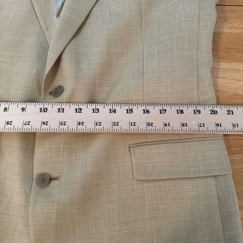 Hart Schaffner Marx Mens 44L Silk Comfort Blazer Jacket Tan Herringbone Made USA